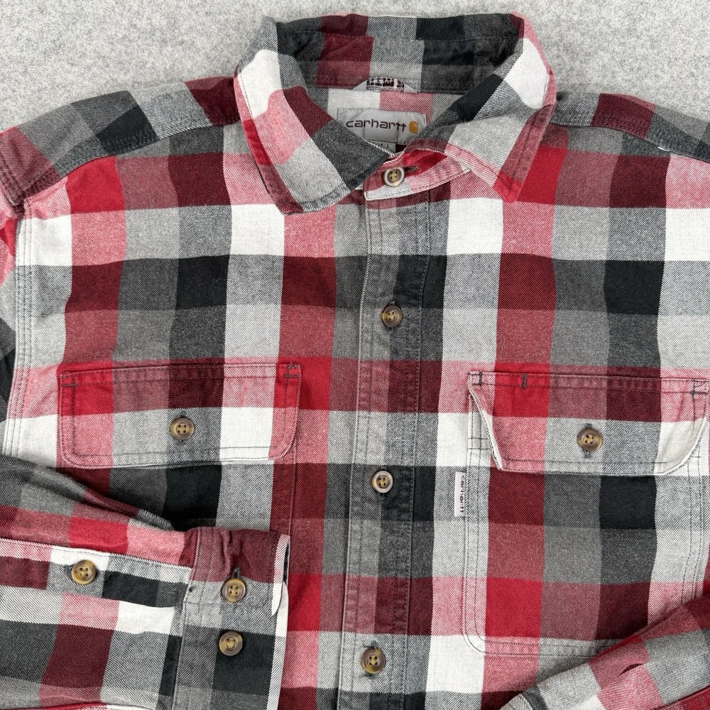 Carhartt‎ Men's Heavyweight Flannel Shirt Medium Long Sleeve Button Red Plaid